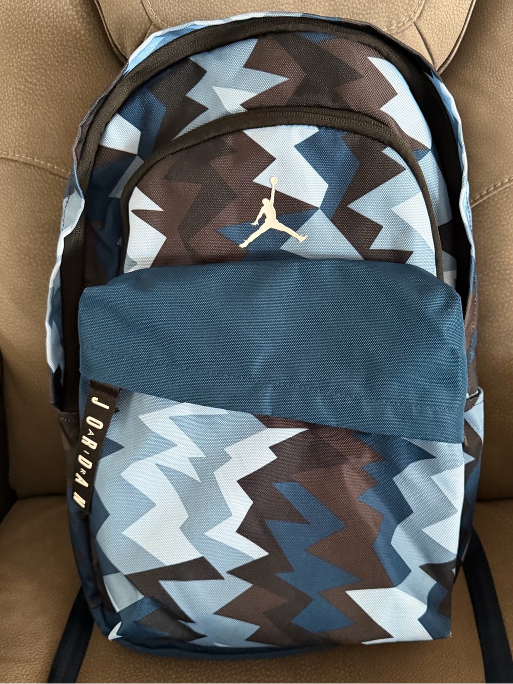 Jordan Chevron Pattern Blue and Brown Backpack